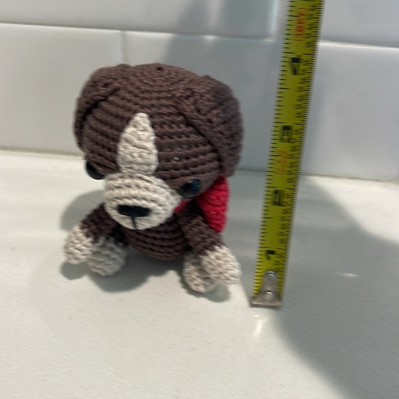 Handcrafted Puppy Dog with Bow Amigurumi Crochet Figure Toy Pet - Picture 11 of 11